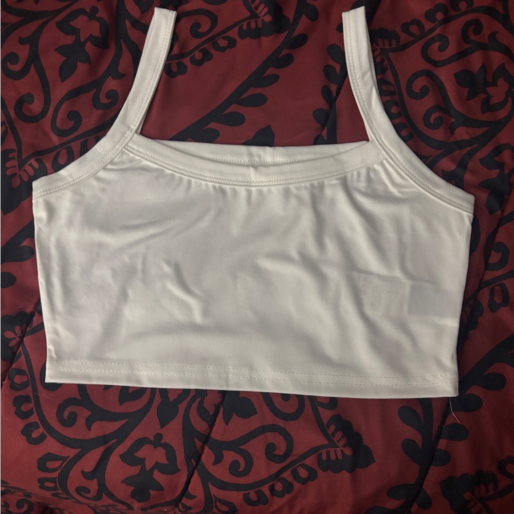 SHEIN White Cropped Tank Top with Slim Straps